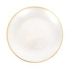 20 - Pack 10" Plastic Dinner Plates, Round Transparent Pearl White Swirl with Gold Rim â€“ Crystal - Like Elegant Party Plates - Bell Racket Store