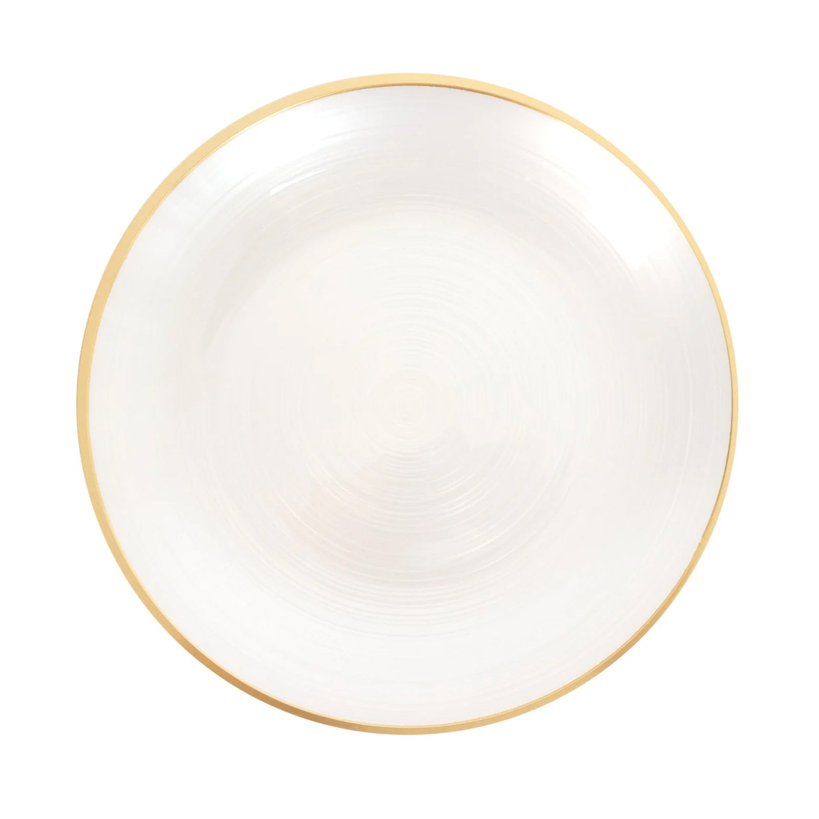 20 - Pack 10" Plastic Dinner Plates, Round Transparent Pearl White Swirl with Gold Rim â€“ Crystal - Like Elegant Party Plates - Bell Racket Store