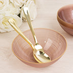 20 - Pack 16oz Plastic Bowls â€“ Transparent Dusty Rose with Gold Rim, Elegant Crystal - Like Swirl Disposable Bowls - Bell Racket Store