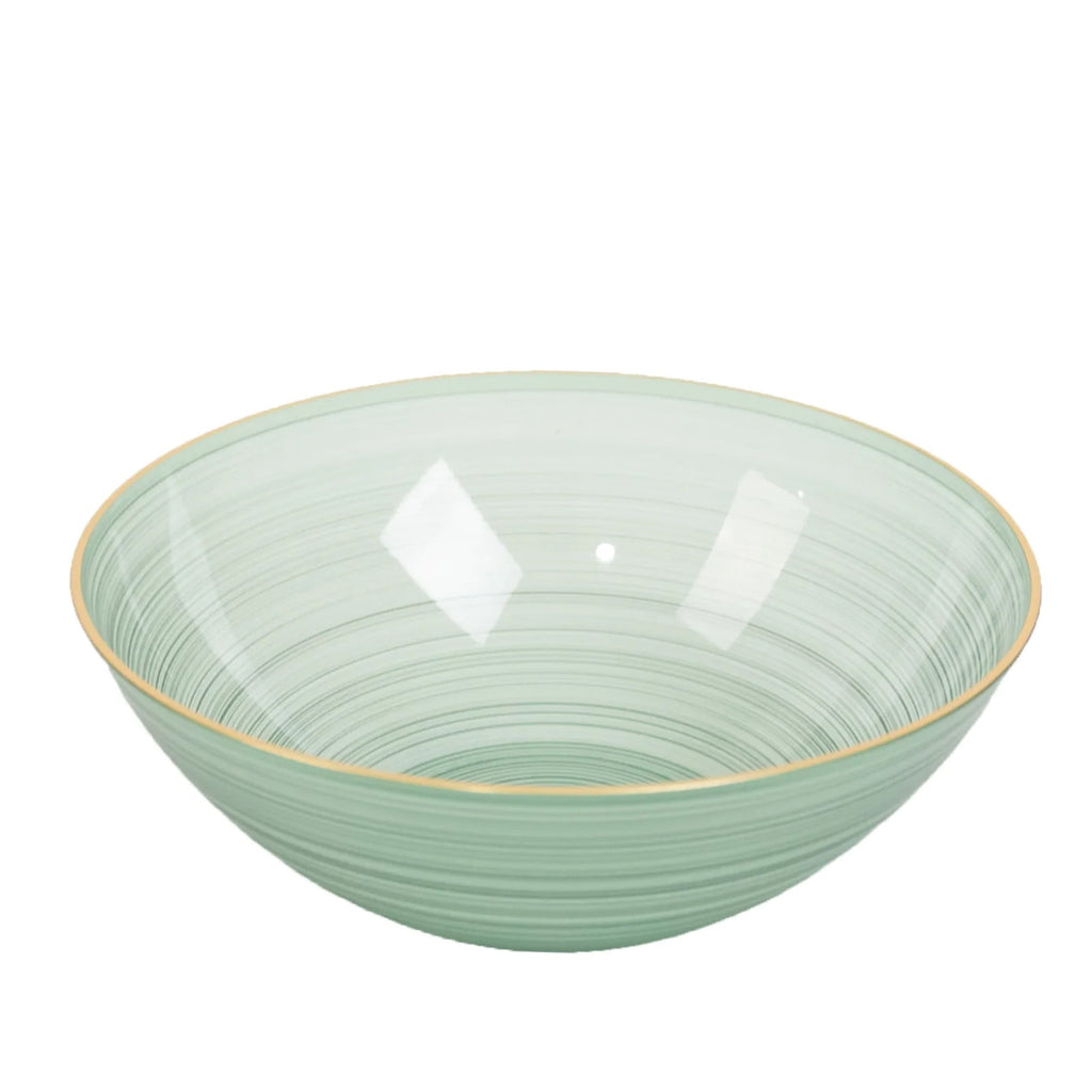20 - Pack 16oz Plastic Bowls â€“ Transparent Dusty Sage Green with Gold Rim, Elegant Crystal - Like Swirl Disposable Bowls - Bell Racket Store