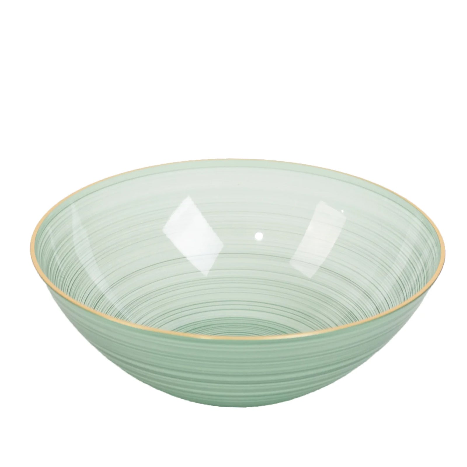 20 - Pack 16oz Plastic Bowls â€“ Transparent Dusty Sage Green with Gold Rim, Elegant Crystal - Like Swirl Disposable Bowls - Bell Racket Store