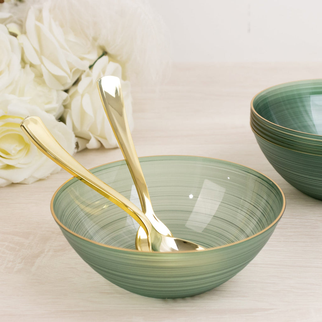 20 - Pack 16oz Plastic Bowls â€“ Transparent Dusty Sage Green with Gold Rim, Elegant Crystal - Like Swirl Disposable Bowls - Bell Racket Store