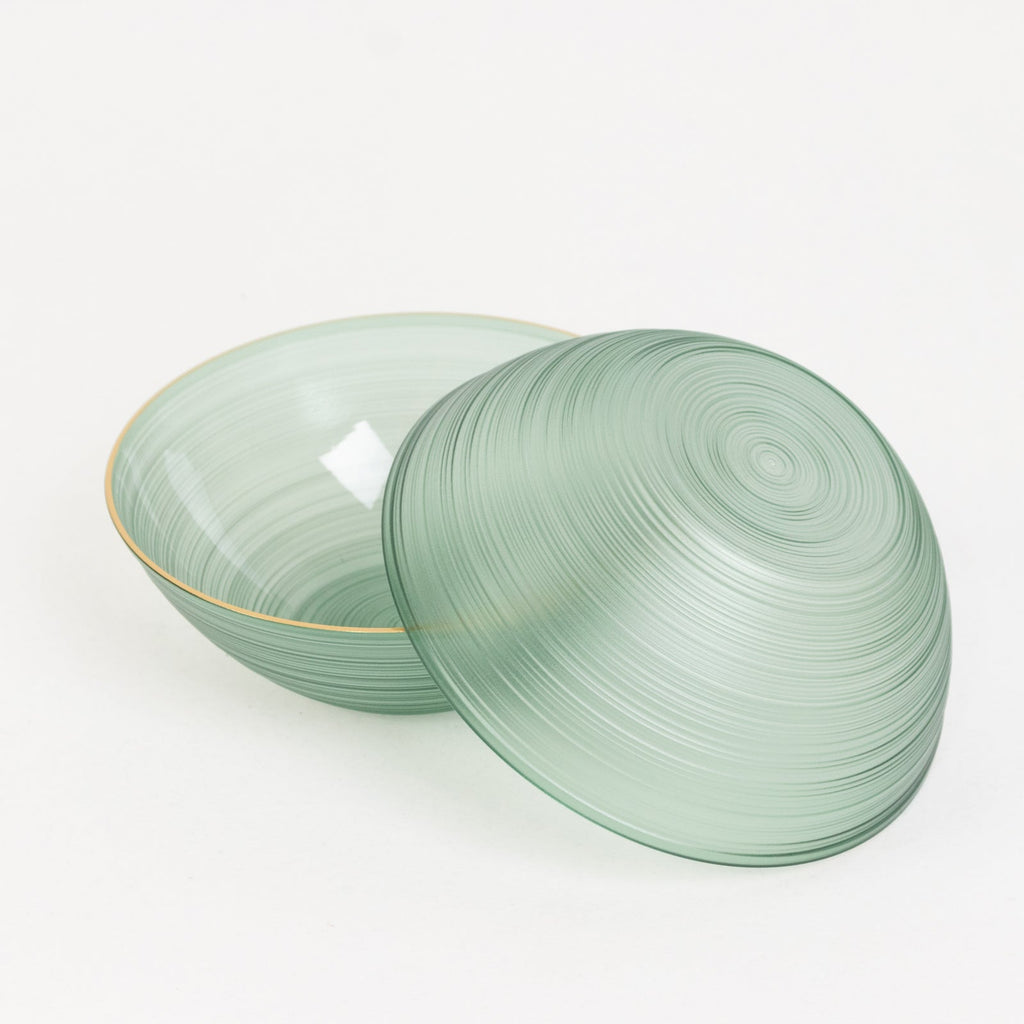 20 - Pack 16oz Plastic Bowls â€“ Transparent Dusty Sage Green with Gold Rim, Elegant Crystal - Like Swirl Disposable Bowls - Bell Racket Store