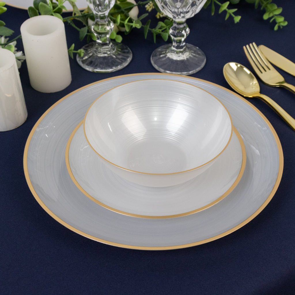 20 - Pack 16oz Plastic Bowls â€“ Transparent Pearl White with Gold Rim, Elegant Crystal - Like Swirl Disposable Bowls - Bell Racket Store
