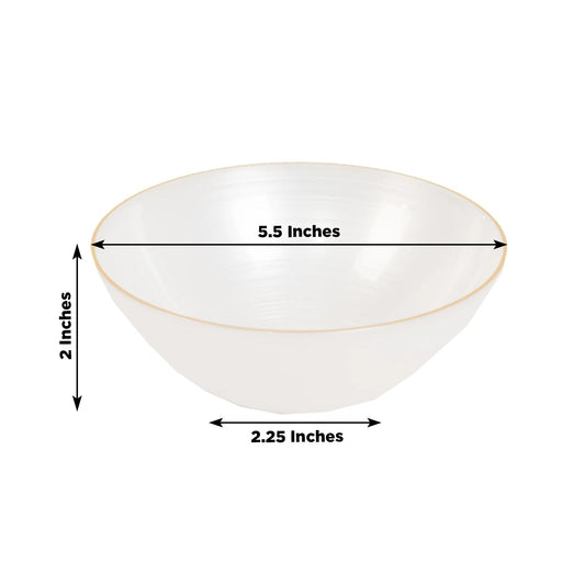 20 - Pack 16oz Plastic Bowls â€“ Transparent Pearl White with Gold Rim, Elegant Crystal - Like Swirl Disposable Bowls - Bell Racket Store