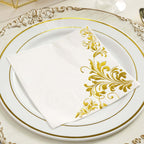 20-Pack Paper Dinner Napkins with Floral Design Metallic Gold - Disposable 3 Ply Cocktail Napkins for Weddings