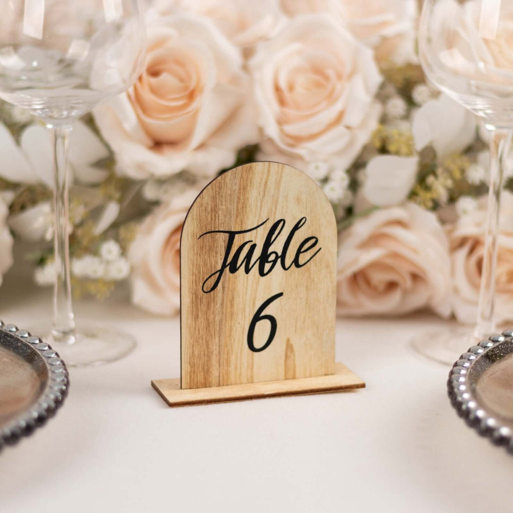 20 - Pack 4.5" Wooden Arch Table Numbers, 1 - 20 Natural Rustic Table Number Placecard - Perfect for Wedding and Event Tables - Bell Racket Store
