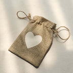 20 Pack 4"x5" Natural Ivory Heart Design Jute Burlap Gift Bags With Drawstring, Rustic Wedding Party Favor Bags - Bell Racket Store