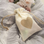 20 Pack 4"x5" Natural Ivory Heart Design Jute Burlap Gift Bags With Drawstring, Rustic Wedding Party Favor Bags - Bell Racket Store