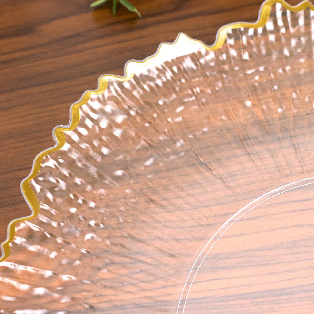 20 Pack 7" Plastic Dessert Plates â€“ Clear Reef Design with Gold Rim, Appetizer and Salad Party Plates â€“ Elegant Disposable Tableware - Bell Racket Store