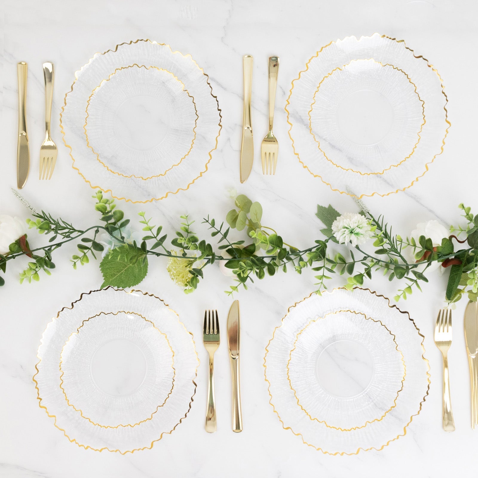 20 Pack 7" Plastic Dessert Plates â€“ Clear Reef Design with Gold Rim, Appetizer and Salad Party Plates â€“ Elegant Disposable Tableware - Bell Racket Store