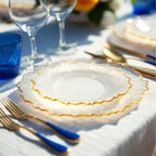 20 Pack 7" Plastic Dessert Plates â€“ Clear Reef Design with Gold Rim, Appetizer and Salad Party Plates â€“ Elegant Disposable Tableware - Bell Racket Store