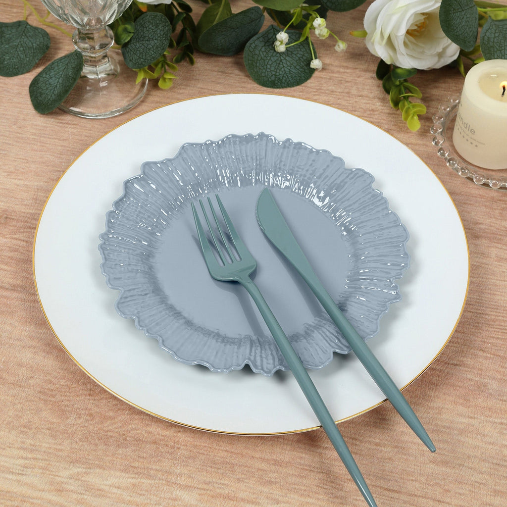 20 - Pack 7" Plastic Dessert Plates â€“ Dusty Blue Reef Design Appetizer Salad Party Plates â€“ Elegant Disposable Tableware - Bell Racket Store