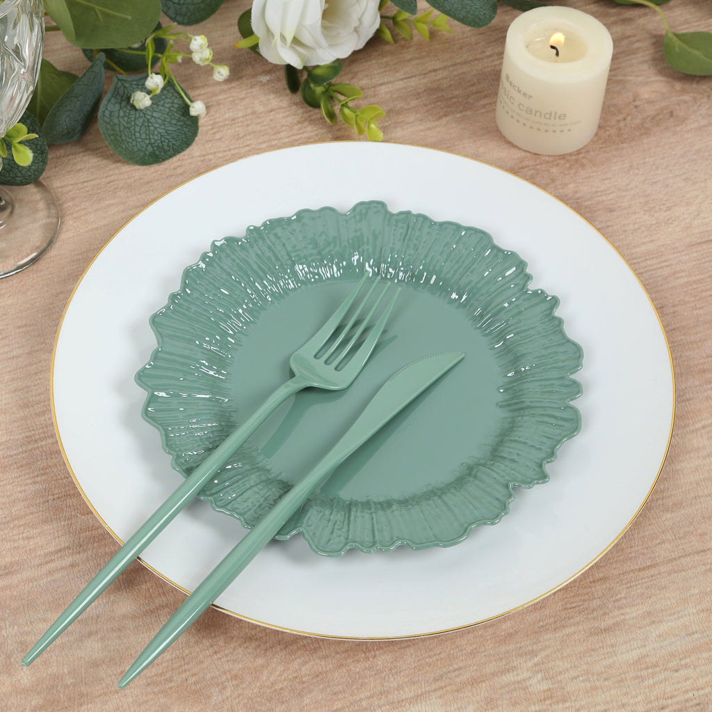 20 - Pack 7" Plastic Dessert Plates â€“ Dusty Sage Green Reef Design Appetizer Salad Party Plates â€“ Elegant Disposable Tableware - Bell Racket Store