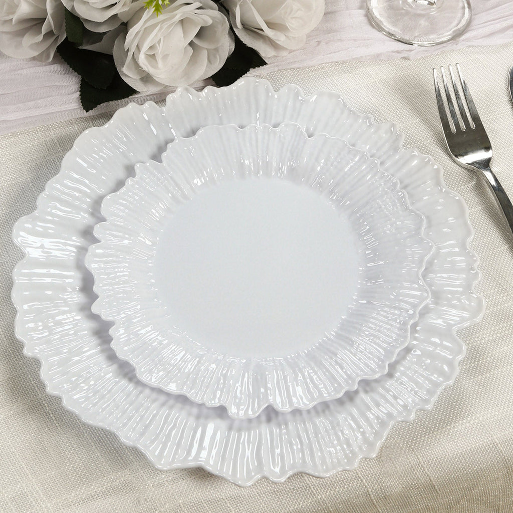 20 - Pack 7" Plastic Dessert Plates â€“ White Reef Design Appetizer Salad Party Plates â€“ Elegant Disposable Tableware - Bell Racket Store
