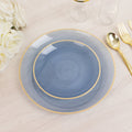 20 - Pack 7" Plastic Salad Dessert Plates, Round Transparent Dusty Blue Swirl with Gold Rim â€“ Crystal - Like Elegant Party Plates - Bell Racket Store
