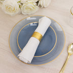 20 - Pack 7" Plastic Salad Dessert Plates, Round Transparent Dusty Blue Swirl with Gold Rim â€“ Crystal - Like Elegant Party Plates - Bell Racket Store