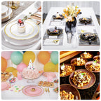 20 - Pack 7" Plastic Salad Dessert Plates, Round Transparent Dusty Blue Swirl with Gold Rim â€“ Crystal - Like Elegant Party Plates - Bell Racket Store