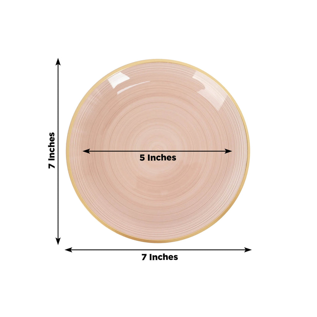 20 - Pack 7" Plastic Salad Dessert Plates, Round Transparent Dusty Rose Swirl with Gold Rim â€“ Crystal - Like Elegant Party Plates - Bell Racket Store