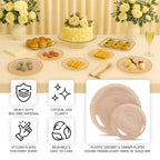 20 - Pack 7" Plastic Salad Dessert Plates, Round Transparent Dusty Rose Swirl with Gold Rim â€“ Crystal - Like Elegant Party Plates - Bell Racket Store