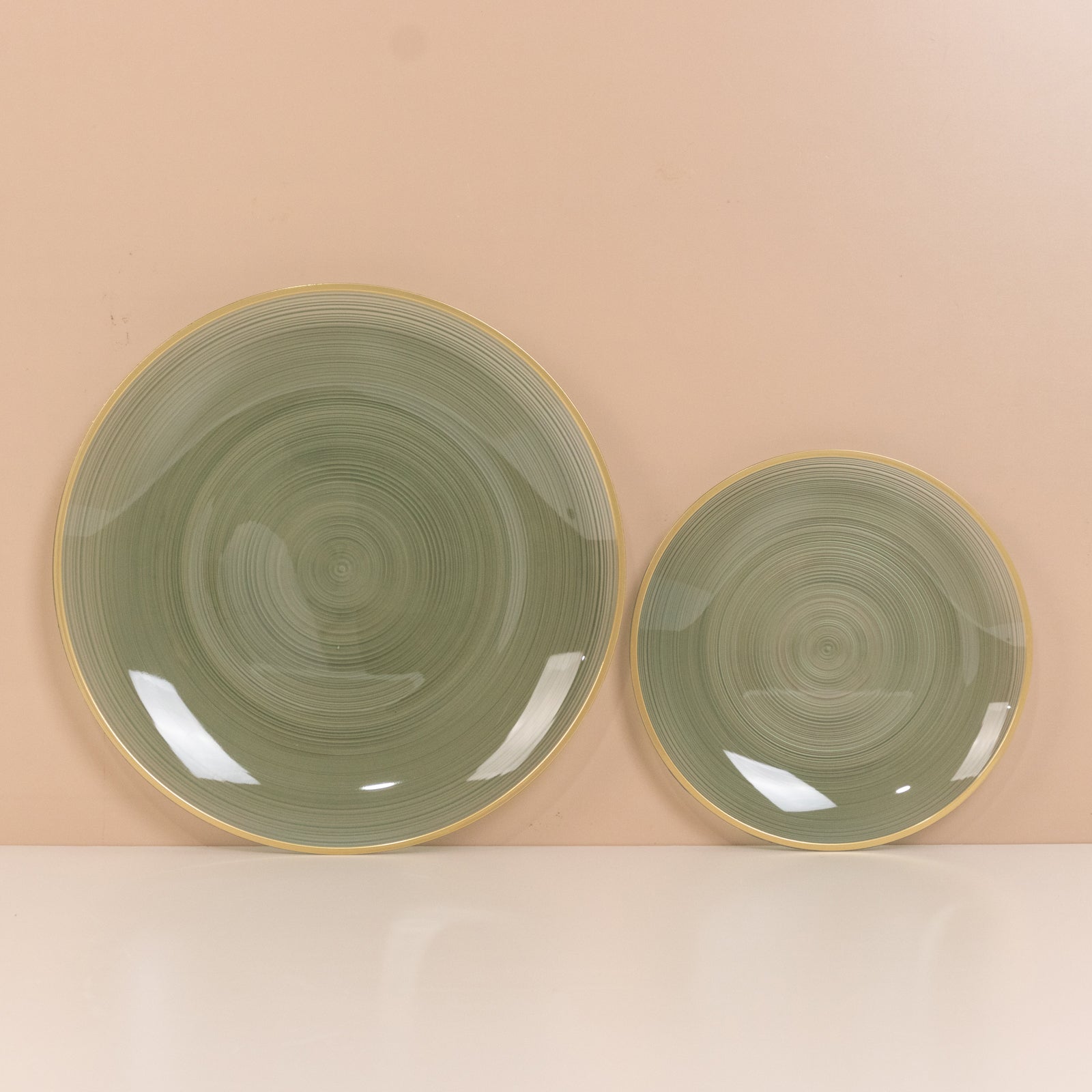 20 - Pack 7" Plastic Salad Dessert Plates, Round Transparent Dusty Sage Green Swirl with Gold Rim â€“ Crystal - Like Elegant Party Plates - Bell Racket Store