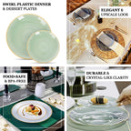 20 - Pack 7" Plastic Salad Dessert Plates, Round Transparent Pearl White Swirl with Gold Rim â€“ Crystal - Like Elegant Party Plates - Bell Racket Store