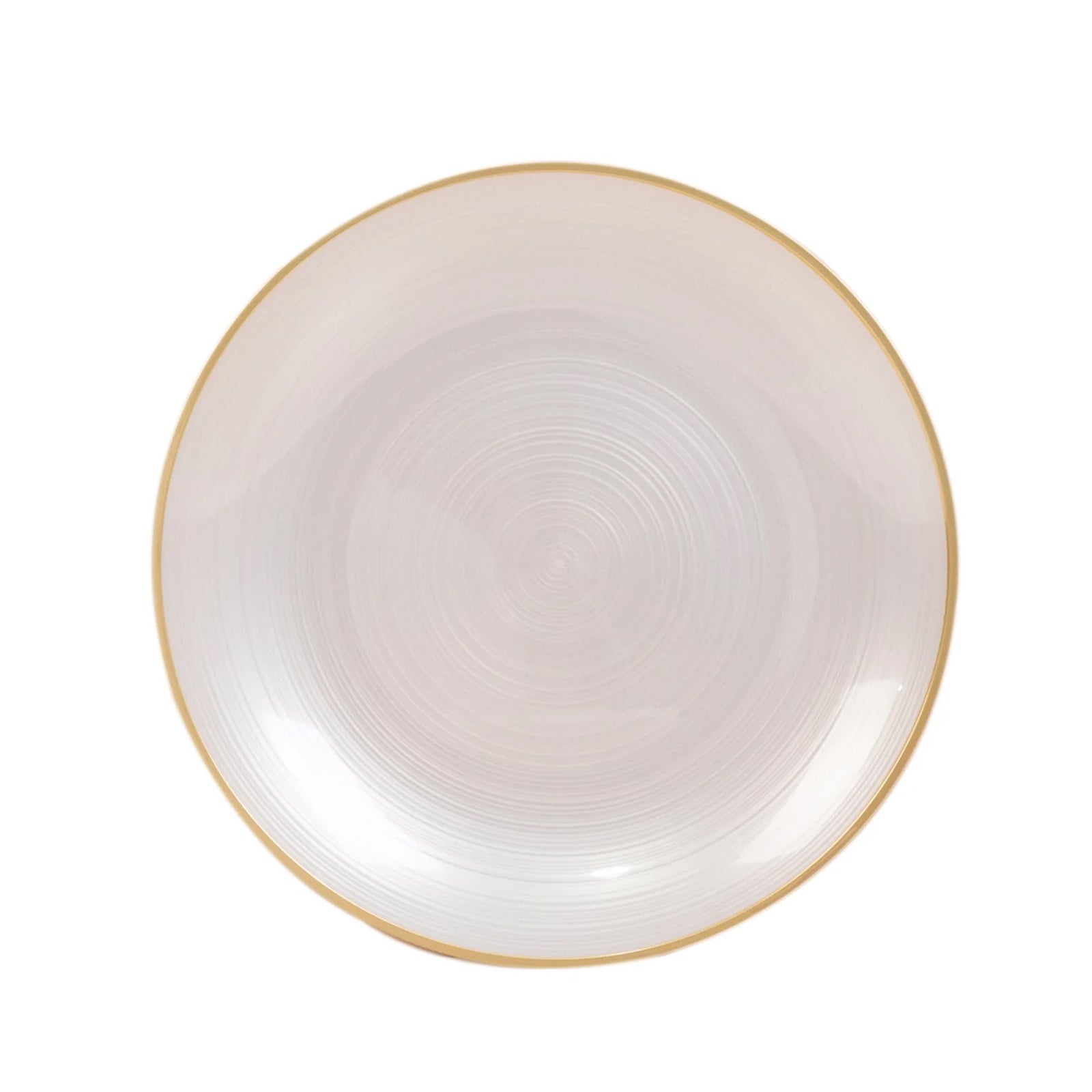 20 - Pack 7" Plastic Salad Dessert Plates, Round Transparent Pearl White Swirl with Gold Rim â€“ Crystal - Like Elegant Party Plates - Bell Racket Store