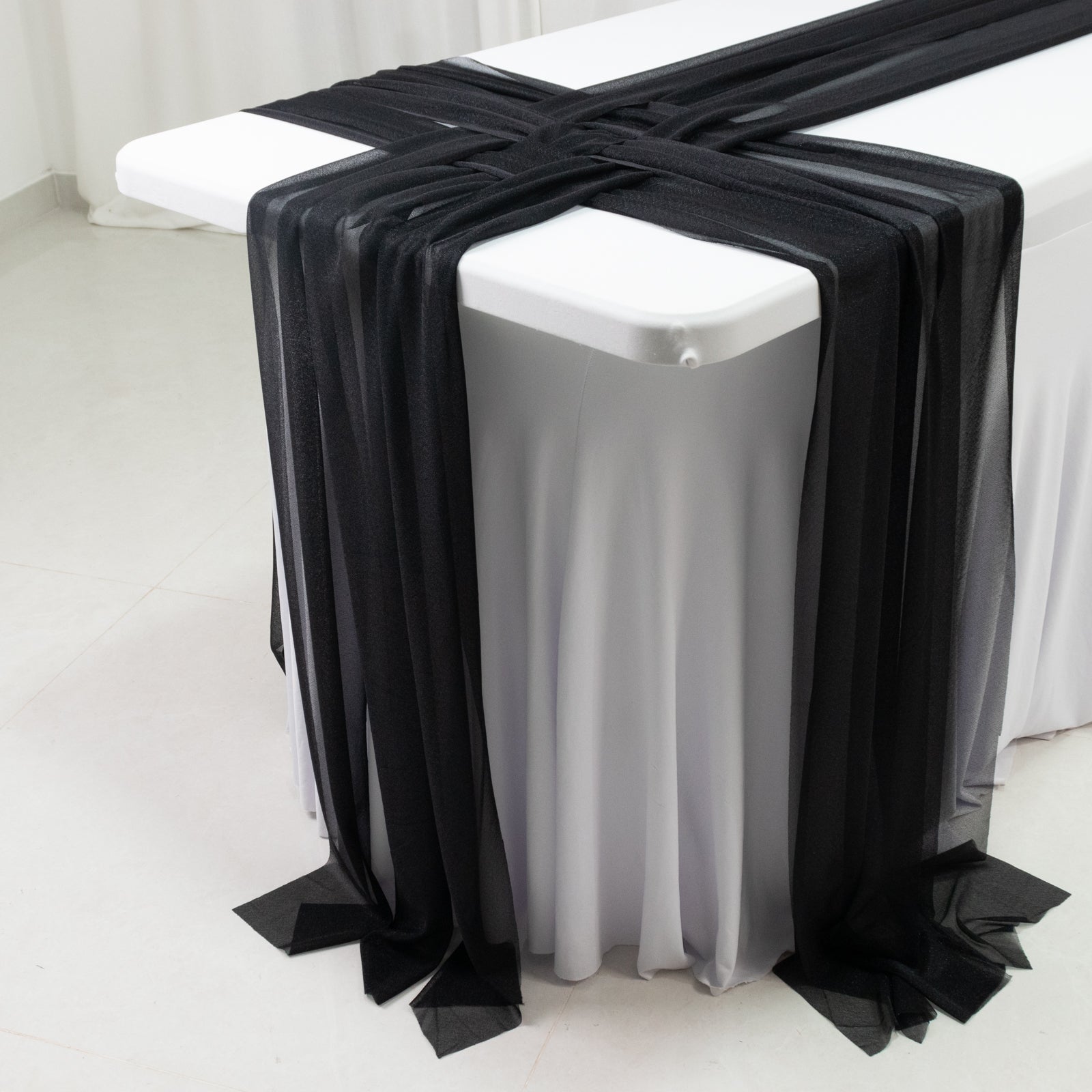 20 - Pack 9ft Sheer Table Runners â€“ Black Shimmer Sheer Drapes, Wrinkle - Free - Bell Racket Store