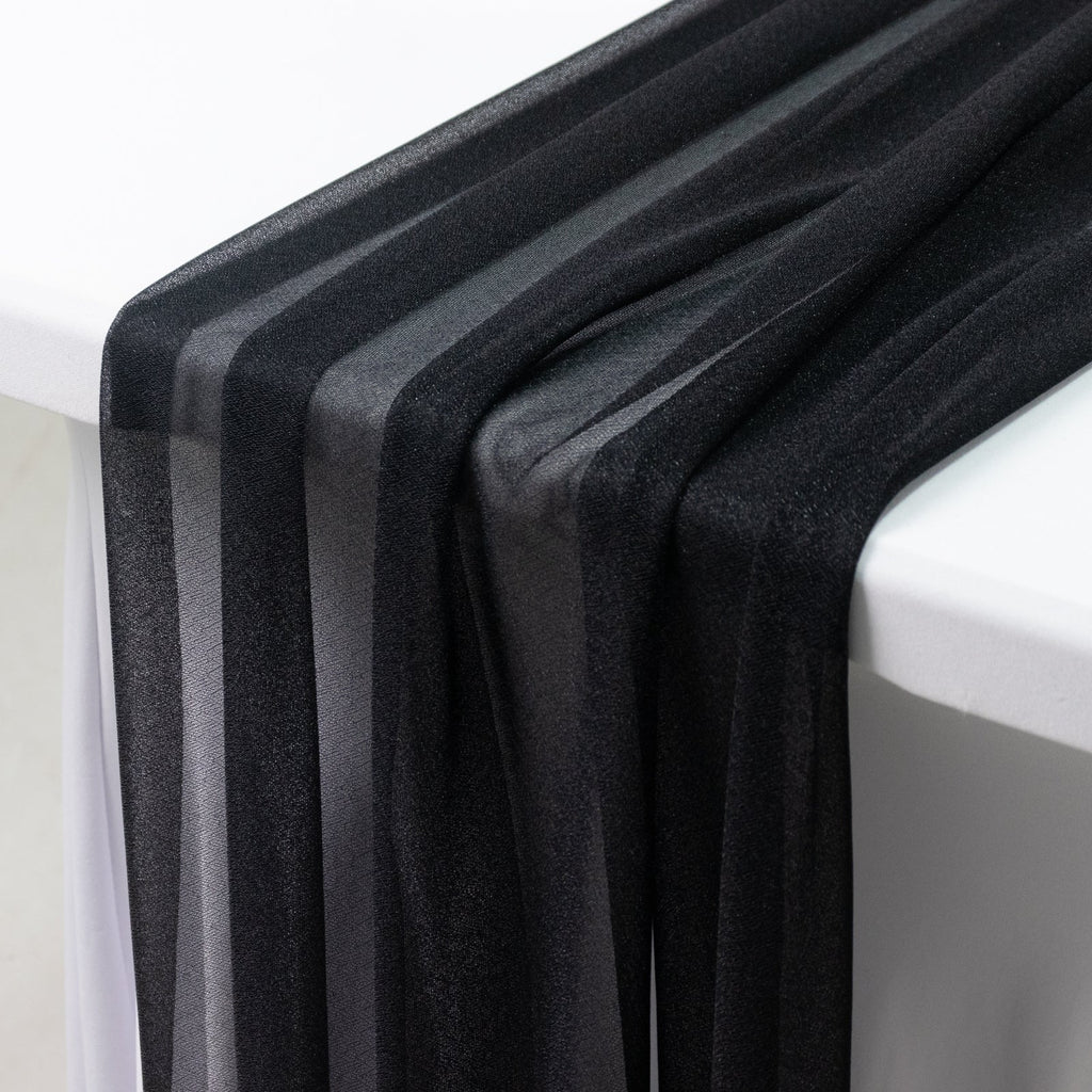 20 - Pack 9ft Sheer Table Runners â€“ Black Shimmer Sheer Drapes, Wrinkle - Free - Bell Racket Store
