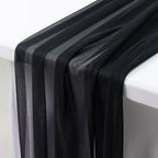 20 - Pack 9ft Sheer Table Runners â€“ Black Shimmer Sheer Drapes, Wrinkle - Free - Bell Racket Store