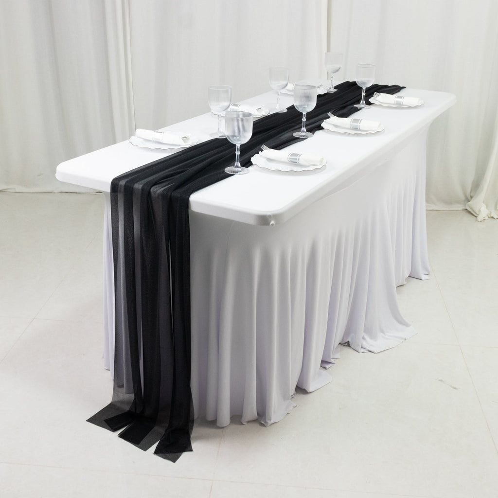 20 - Pack 9ft Sheer Table Runners â€“ Black Shimmer Sheer Drapes, Wrinkle - Free - Bell Racket Store