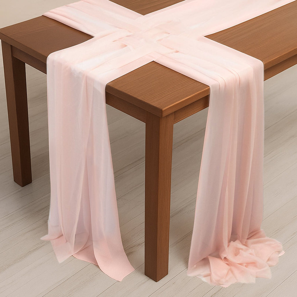 20 - Pack 9ft Sheer Table Runners â€“ Blush Shimmer Sheer Drapes, Wrinkle - Free - Bell Racket Store