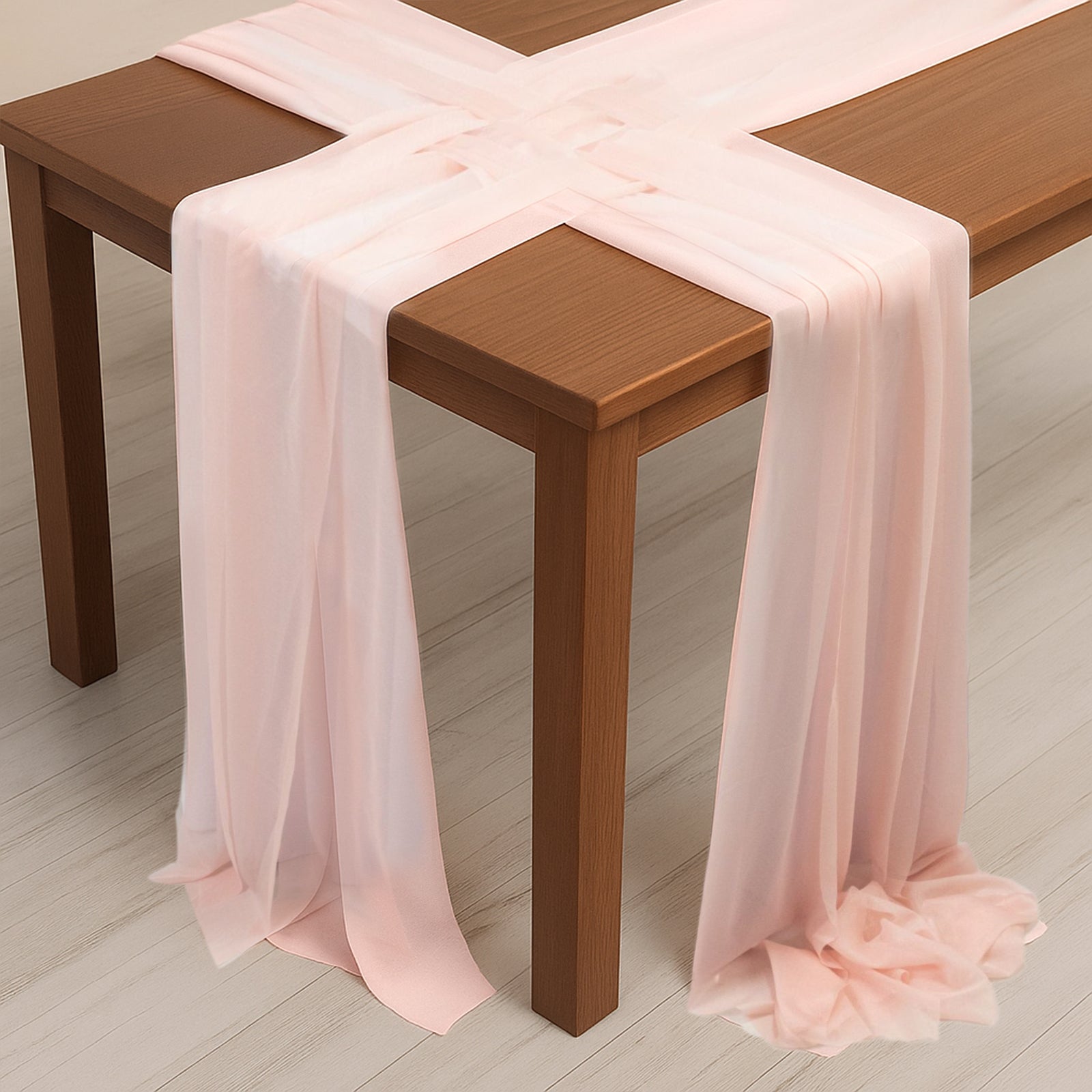 20 - Pack 9ft Sheer Table Runners â€“ Blush Shimmer Sheer Drapes, Wrinkle - Free - Bell Racket Store