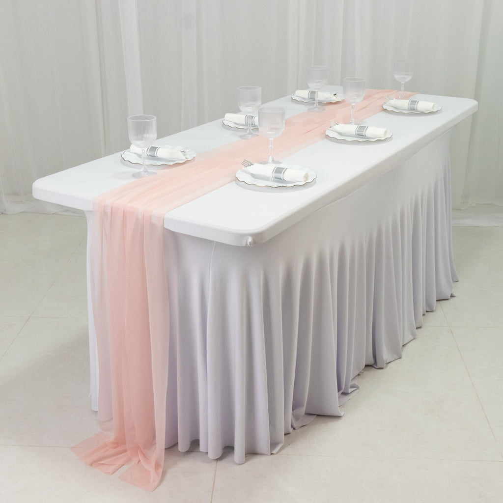 20 - Pack 9ft Sheer Table Runners â€“ Blush Shimmer Sheer Drapes, Wrinkle - Free - Bell Racket Store