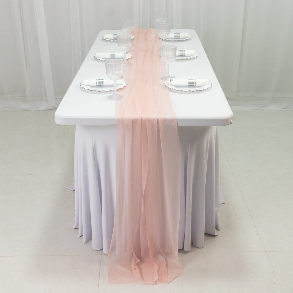 20 - Pack 9ft Sheer Table Runners â€“ Blush Shimmer Sheer Drapes, Wrinkle - Free - Bell Racket Store