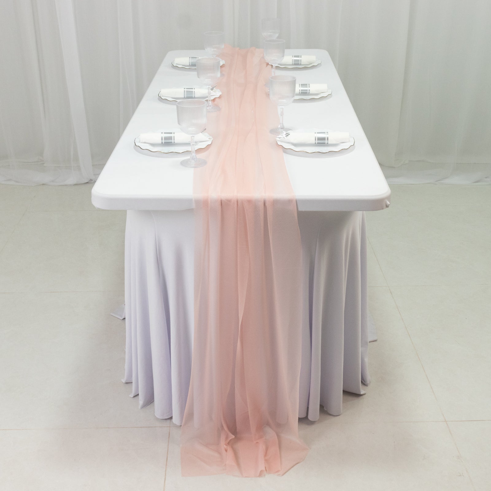 20 - Pack 9ft Sheer Table Runners â€“ Blush Shimmer Sheer Drapes, Wrinkle - Free - Bell Racket Store