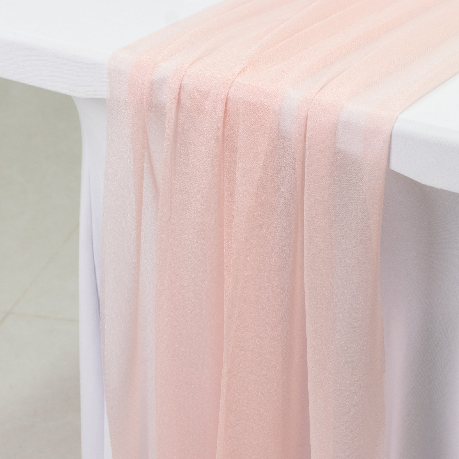 20 - Pack 9ft Sheer Table Runners â€“ Blush Shimmer Sheer Drapes, Wrinkle - Free - Bell Racket Store