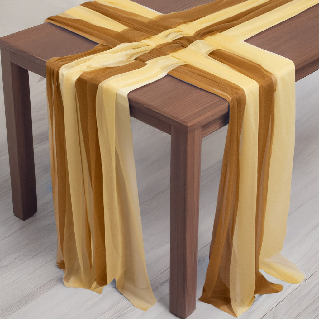 20 - Pack 9ft Sheer Table Runners â€“ Champagne/Gold Shimmer Sheer Drapes, Wrinkle - Free - Bell Racket Store