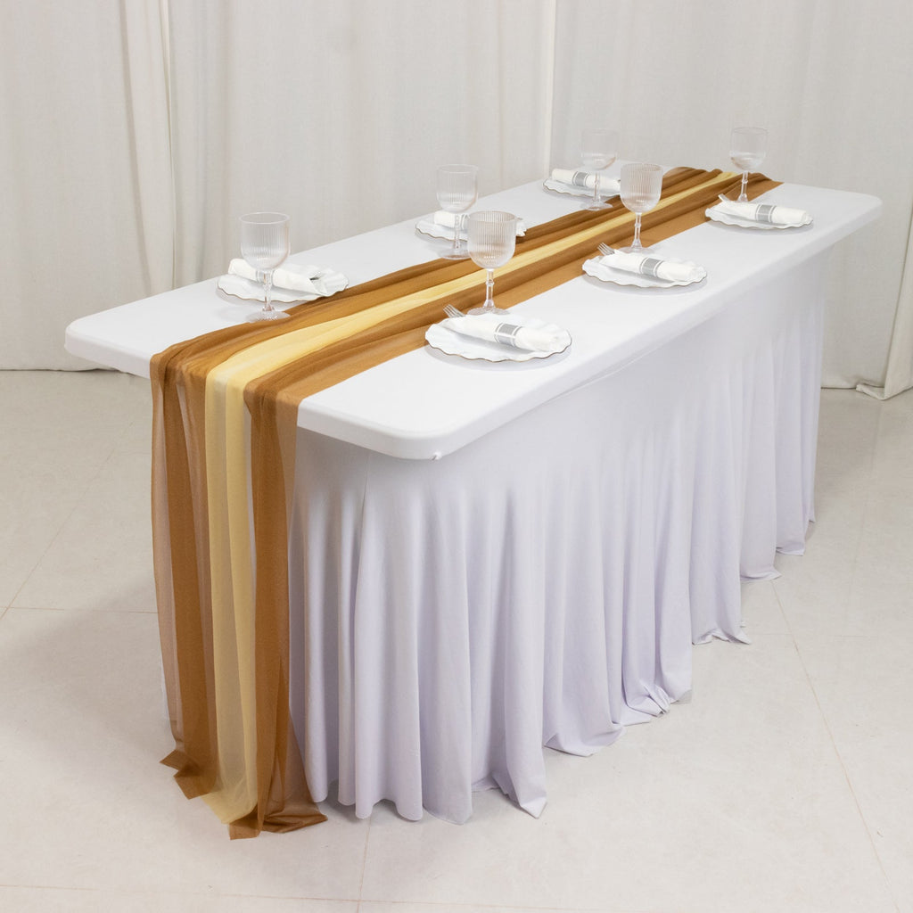 20 - Pack 9ft Sheer Table Runners â€“ Champagne/Gold Shimmer Sheer Drapes, Wrinkle - Free - Bell Racket Store