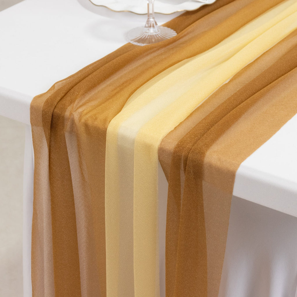 20 - Pack 9ft Sheer Table Runners â€“ Champagne/Gold Shimmer Sheer Drapes, Wrinkle - Free - Bell Racket Store