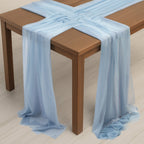 20 - Pack 9ft Sheer Table Runners â€“ Dusty Blue Shimmer Sheer Drapes, Wrinkle - Free - Bell Racket Store