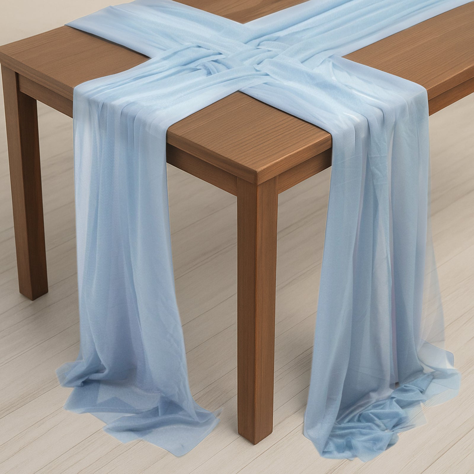 20 - Pack 9ft Sheer Table Runners â€“ Dusty Blue Shimmer Sheer Drapes, Wrinkle - Free - Bell Racket Store
