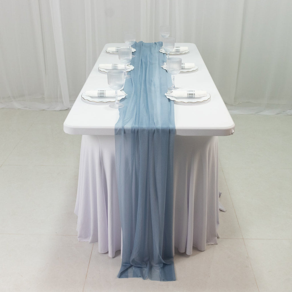 20 - Pack 9ft Sheer Table Runners â€“ Dusty Blue Shimmer Sheer Drapes, Wrinkle - Free - Bell Racket Store