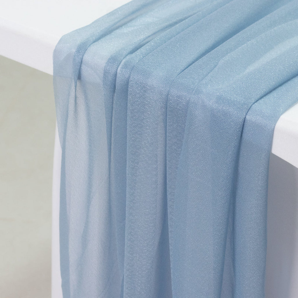 20 - Pack 9ft Sheer Table Runners â€“ Dusty Blue Shimmer Sheer Drapes, Wrinkle - Free - Bell Racket Store