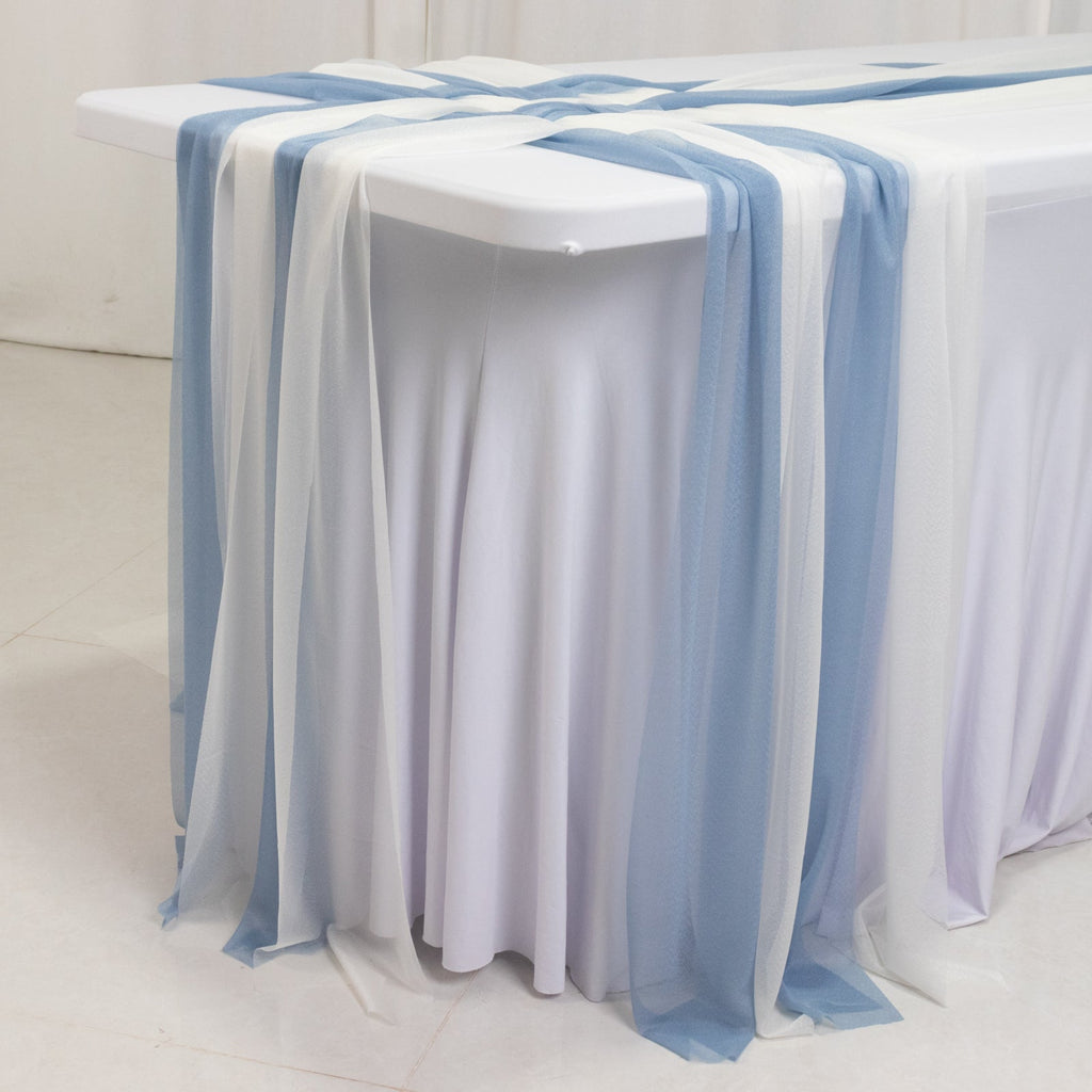 20 - Pack 9ft Sheer Table Runners â€“ Dusty Blue/Ivory Shimmer Sheer Drapes, Wrinkle - Free - Bell Racket Store