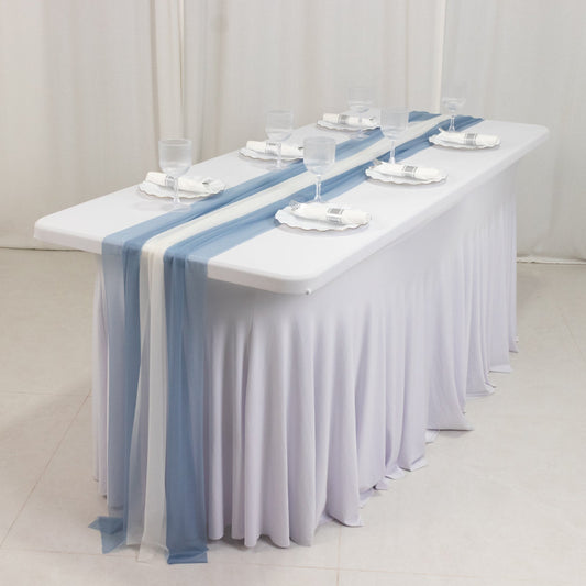 20 - Pack 9ft Sheer Table Runners â€“ Dusty Blue/Ivory Shimmer Sheer Drapes, Wrinkle - Free - Bell Racket Store