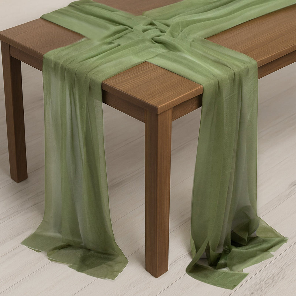 20 - Pack 9ft Sheer Table Runners â€“ Dusty Sage Green Shimmer Sheer Drapes, Wrinkle - Free - Bell Racket Store