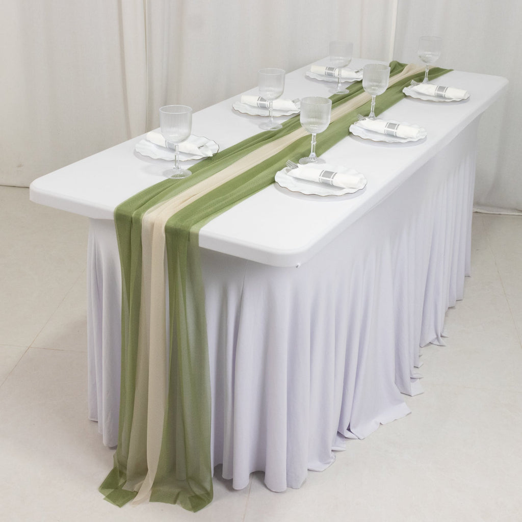 20 - Pack 9ft Sheer Table Runners â€“ Dusty Sage Green/Beige Shimmer Sheer Drapes, Wrinkle - Free - Bell Racket Store