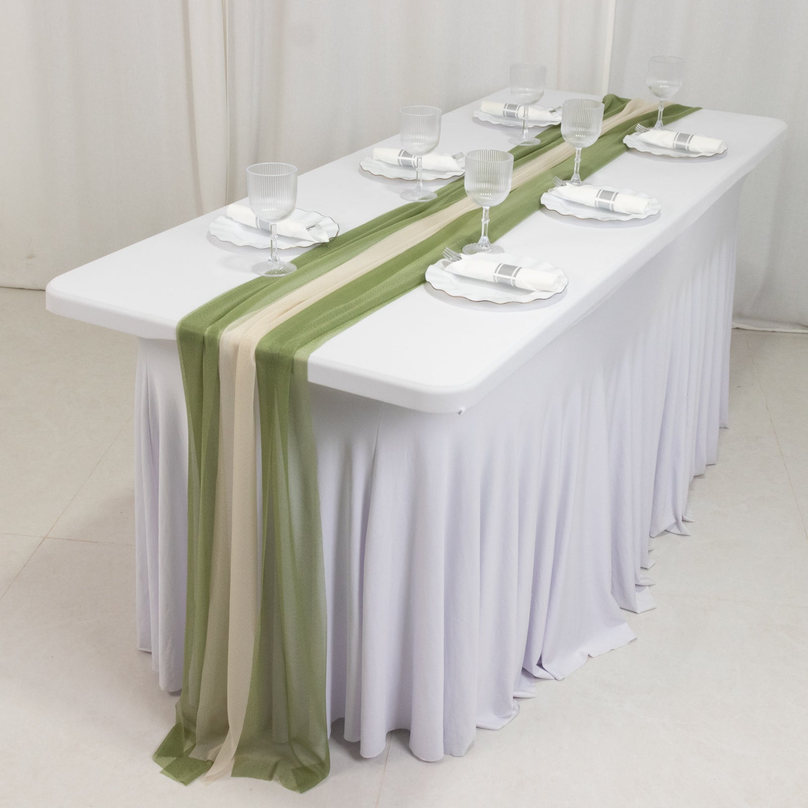 20 - Pack 9ft Sheer Table Runners â€“ Dusty Sage Green/Beige Shimmer Sheer Drapes, Wrinkle - Free - Bell Racket Store