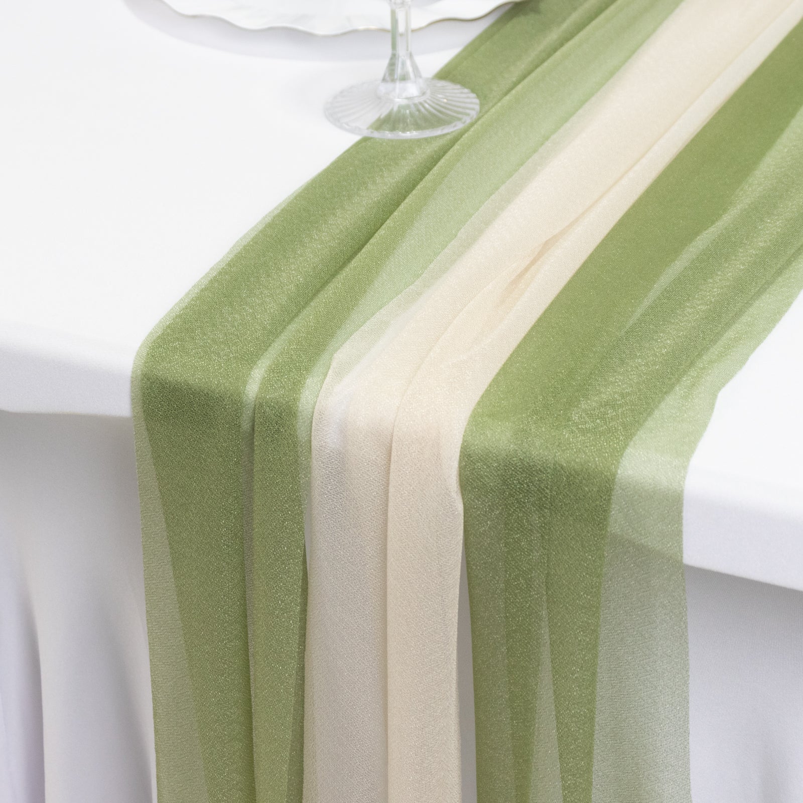 20 - Pack 9ft Sheer Table Runners â€“ Dusty Sage Green/Beige Shimmer Sheer Drapes, Wrinkle - Free - Bell Racket Store